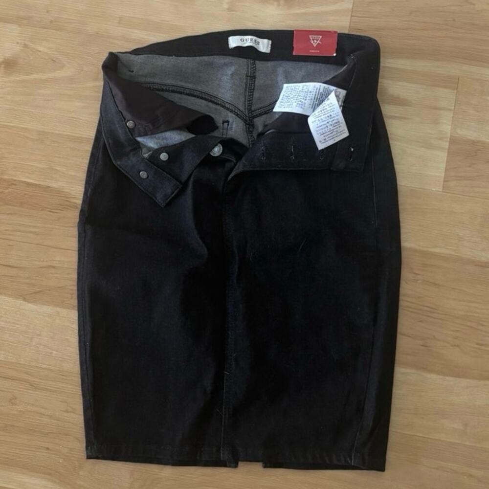 NEW Guess Black Jean 1981 HW Longette Skirt Silicone Wash Size 26 Small $79